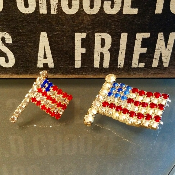 Mother Daughter Patriotic Red, White & Blue Rhinestone Flag Pin Set - Picture 8 of 9